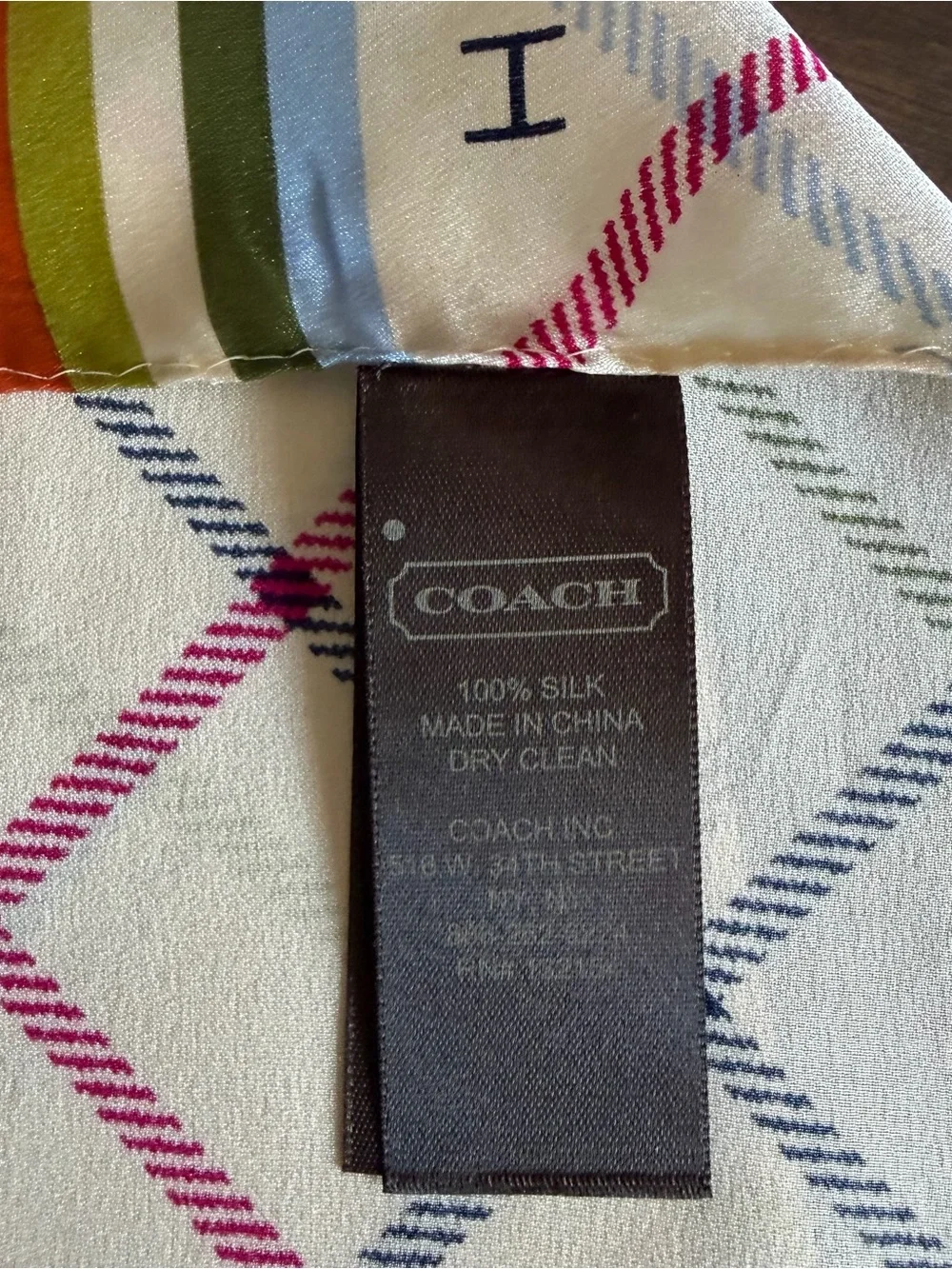 Coach 100% Silk Multicolor Plaid Oblong Scarf 60 x 10